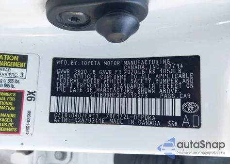 2014 Toyota Corolla L из США, поврежденный, VIN 2T1BURHE3EC112273